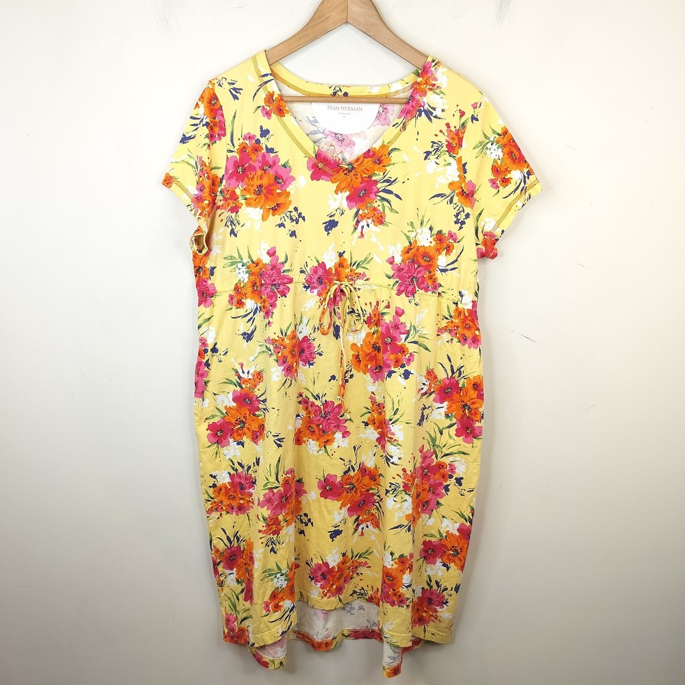 Stan Herman Lounge Dress Women P1X Floral Drawstring Pockets Casual Hi Low